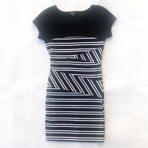 GUESS Black/White Striped Bodycon Dress - Small